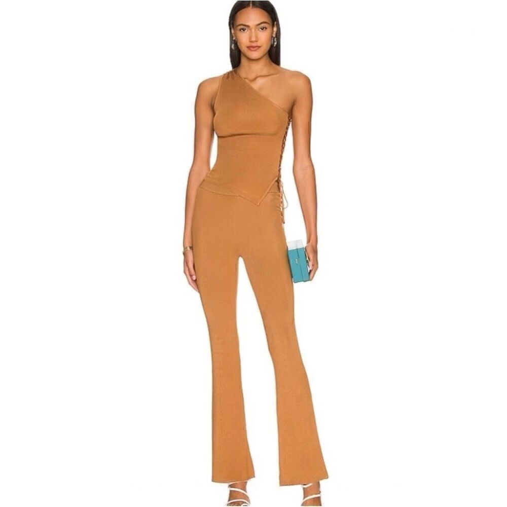 h:ours Revolve Women’s Octa Lace Up Copper Ribbed One Shoulder Pull-on Flare Pan